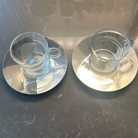 Nespresso View Collection set of 2 Glass Cups and Stainless Steel Saucers - Picture 1 of 6